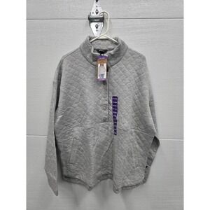 Eddie Bauer Women Quilted Pullover Heather Grey Snap Neck Sweatshirt XXL New
